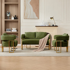 English Elm Ts Velvet Accent Chair with Gold Metal Legs Glam Art Deco Style for Living Room Green W2311S00006