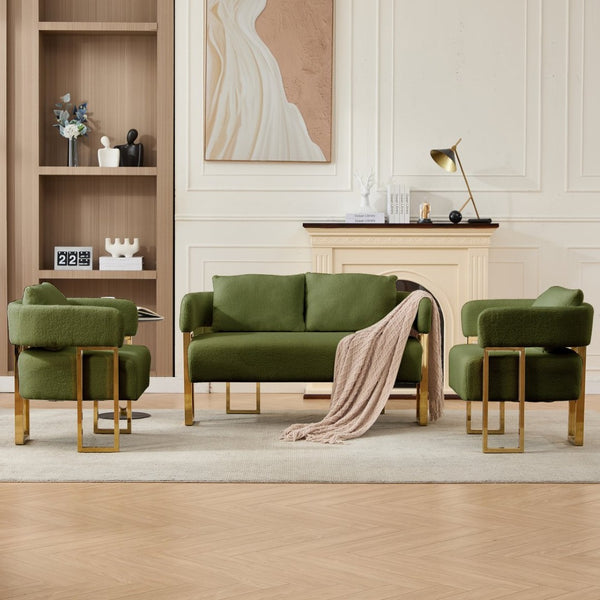 English Elm Ts Velvet Accent Chair with Gold Metal Legs Glam Art Deco Style for Living Room Green W2311S00006