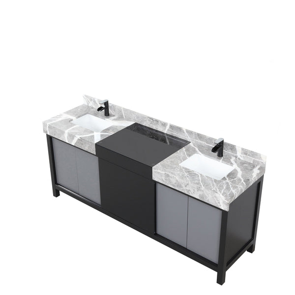 English Elm Black And Grey Double Bath Vanity, 80" W With Castle Grey Marble Top & Matte Black Faucet Set B2731P261123