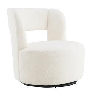 English Elm Swivel Teddy Fabric Barrel Chair with 360° Base, Plush Upholstery, Durable Plywood Frame, Cozy Seating Cream W2671P230454