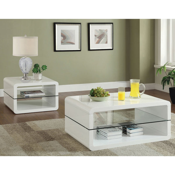 English Elm Emerson White High Gloss One-Shelf Rectangular End Table with Glass Shelf Modern Minimalist Chic B062P331042