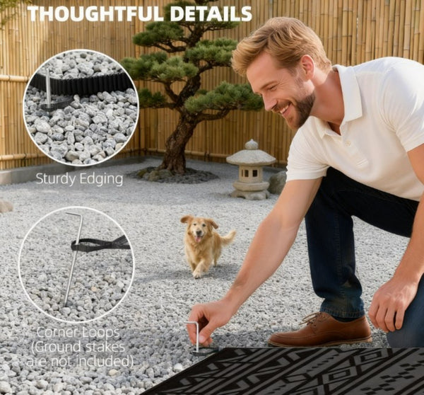 English Elm Geometric Reversible Polypropylene Outdoor Rug Uv Resistant Waterproof Patio Deck Mat T3971P421245