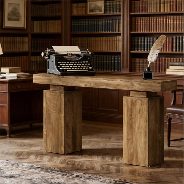 English Elm Practical Geometric Console Table with Matte Black Wood Grain Finish for Entryway or Sofa T3971P453732