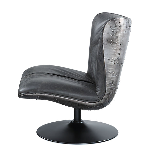English Elm Piotr Black Top Grain Leather Swivel Accent Chair - Industrial Modern Design, Sturdy Metal Base B2726P242449