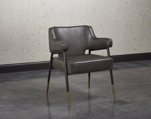 Sunpan Derome Contemporary Dining Armchair - Stylish Faux Leather, Sculpted Design with Black Steel Legs Bravo Portabella