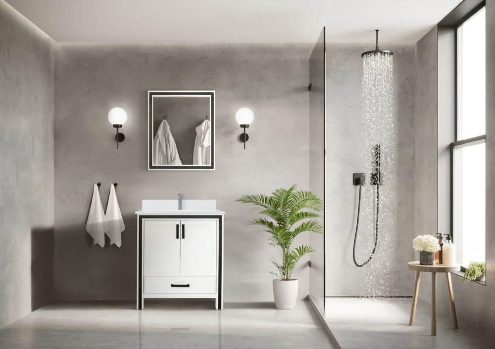 English Elm White Bath Vanity With Cultured Marble Top & Chrome Faucet Set – Stylish Storage For Small Spaces B2731P260589-GIGA