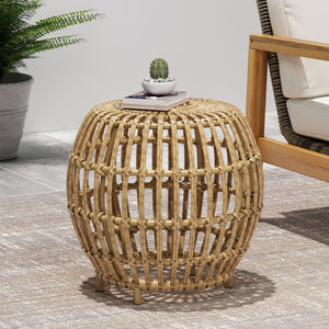 English Elm Christopher Knight Home® - OTTAWA Side Table Light Brown PE Rattan & Iron — Handcrafted Boho Outdoor Accent, Durable, No Assembly 70907.00