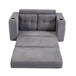 English Elm Convertible Floor Sofa Bed with Memory Foam and Ribbed Corduroy for Small Spaces Gray W395P438027