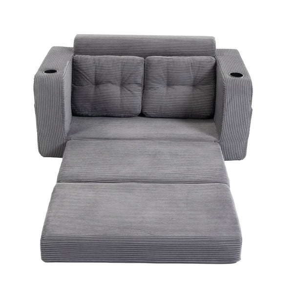 English Elm Convertible Floor Sofa Bed with Memory Foam and Ribbed Corduroy for Small Spaces Gray W395P438027