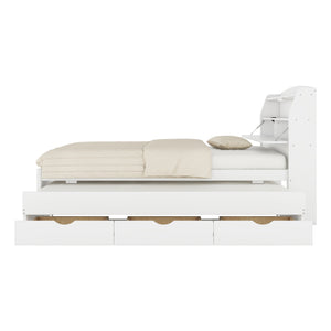 English Elm Full Size Wooden Led Platform Bed With Trundle, Storage Headboard & Drawers - Stylish White Design N820S00009K