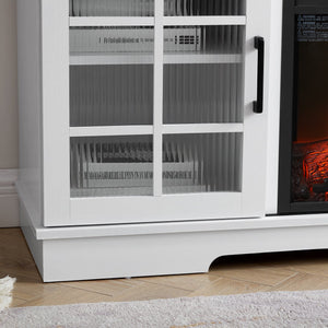 English Elm Multipurpose Sliding Door TV Stand with Built-In 1400W Electric Fireplace, Storage & Cable Management 65" White W1758S00020