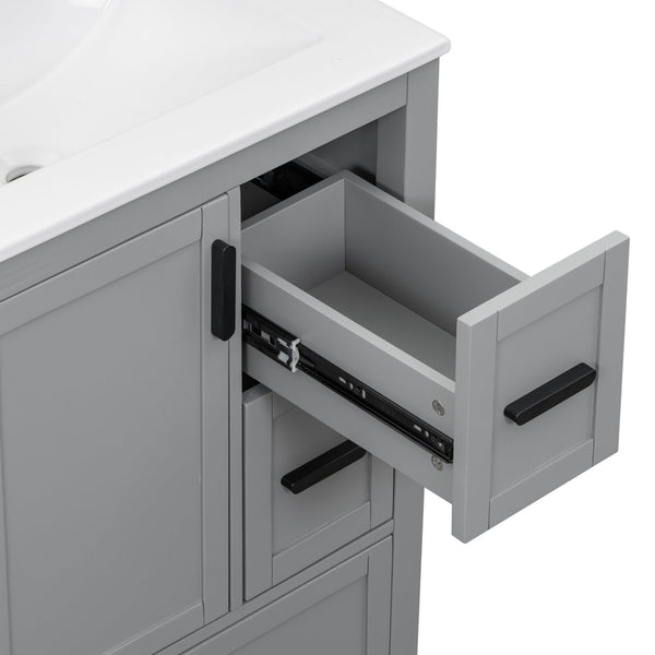 English Elm Modern 24 Inch Bathroom Vanity Solid Wood Cabinet with Ceramic Sink and Soft Close Storage Gray N729P292859E