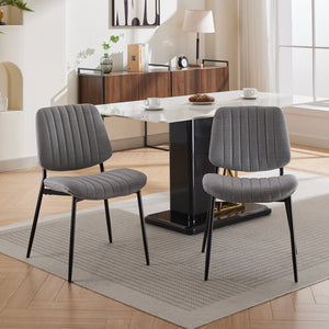 English Elm A&A Modern Retro Dining Chairs Set Of 2 - Ergonomic Gray Linen Upholstered With Sturdy Metal Legs W1143P194146