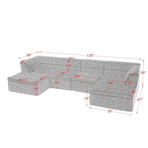 English Elm 135" U-shaped Chenille Sectional with Movable Ottoman Four Piece Modular Living Room Sofa Dark Grey W1413S00125