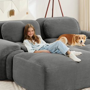 English Elm L-shaped Modular Corduroy Sectional Sofa Ergonomic Low Profile Living Room Seating Grey W714S01267