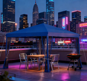 English Elm Height Adjustable 10x10 Pop up Canopy with Mesh Walls Steel Frame Uv Protection Blue T3971P425612