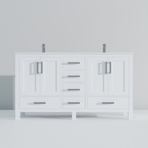 English Elm White Double Bath Vanity 60" W x 22" D with White Quartz Top, Soft-Close Drawers, Faucet Set Included B2731P259072
