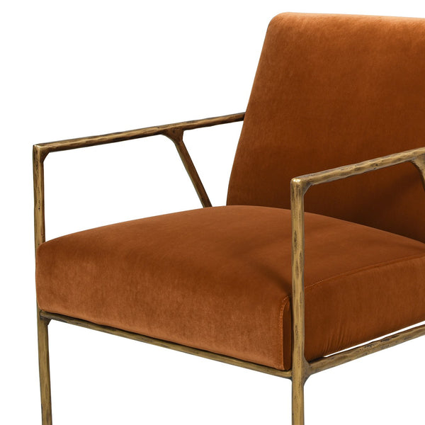 English Elm Jennifer Taylor Home - Aerin Hammered Brass Upholstered Accent Arm Chair with Performance Velvet, Sturdy Iron Frame, 34"L Burnt Orange B2719P238265