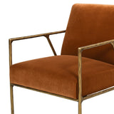 English Elm Aerin 24.5" Hammered Brass Upholstered Accent Arm Chair, Burnt Orange Performance Velvet