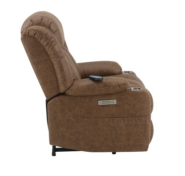 English Elm Pacay Faux Leather Aire Power Recliner with Lift, Heat & Massage, Pocket Coil Seat, Cup Holders Brown 35.1 L x 30.8 W x 30.4 H B2726P245483