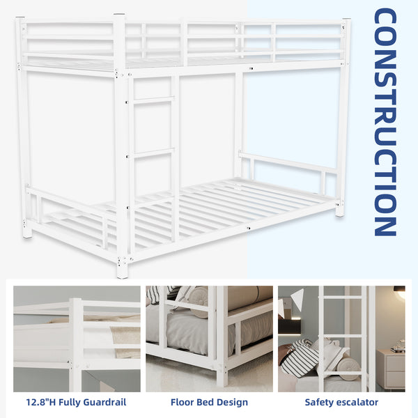English Elm Metal Twin Over Twin Bunk Bed Heavy-Duty Sturdy Steel Frame with Noise-Reducing Slats & Guardrail White W1935P235016