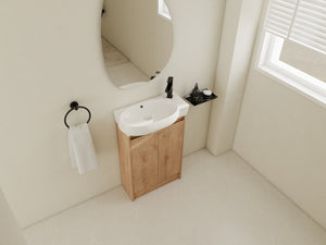 English Elm 23" Freestanding Bathroom Vanity with Ceramic Vessel Sink, Soft-Close Doors, Adjustable Shelf Storage Imitative Oak W999P206106