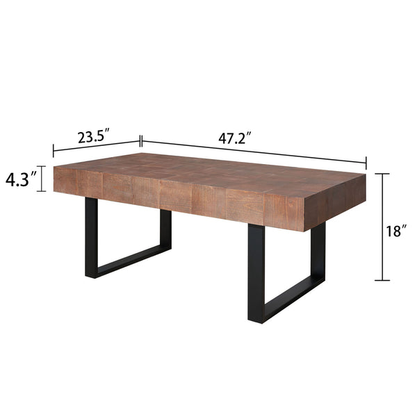 English Elm Rustic Solid Wood Coffee Table with Handcrafted Patchwork Top and Industrial Black Metal Legs - 51.6"x28" W2729P270748