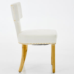 English Elm Mid Mid Century Modern Dining Chair Set with Curved Copper-Nail Backrest, High-Density Foam Seat, Brushed Stainless Legs Beige W1143P314902