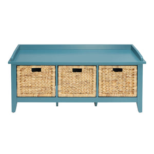 English Elm Beige Rustic Rattan Storage Bench with 3 Drawers for Entryway, Window Seat, Smooth Metal Glides, 43.5"Wide Teal B062P189199