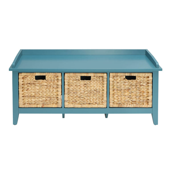 English Elm Beige Rustic Rattan Storage Bench with 3 Drawers for Entryway, Window Seat, Smooth Metal Glides, 43.5"Wide Teal B062P189199