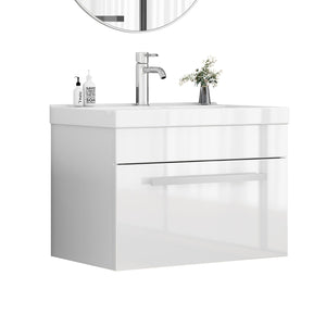 English Elm 24-Inch Bathroom Vanity With Sink Combo - Modern Wall-Mount Design, Soft-Close Drawer & Glossy Finish W3151S00059