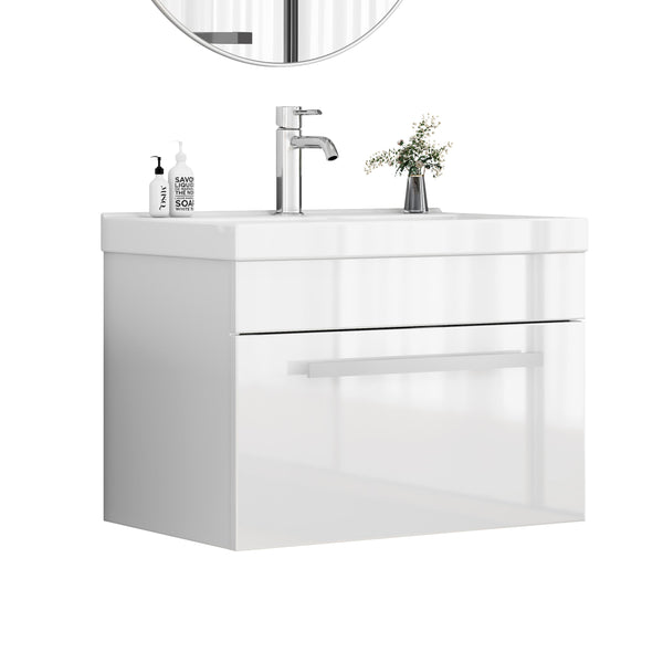 English Elm 24-Inch Bathroom Vanity With Sink Combo - Modern Wall-Mount Design, Soft-Close Drawer & Glossy Finish W3151S00059