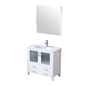 English Elm White 36 in. Bathroom Vanity with Scratch-Resistant White Ceramic Top, Chrome Faucet & 34" Mirror B2731S01288