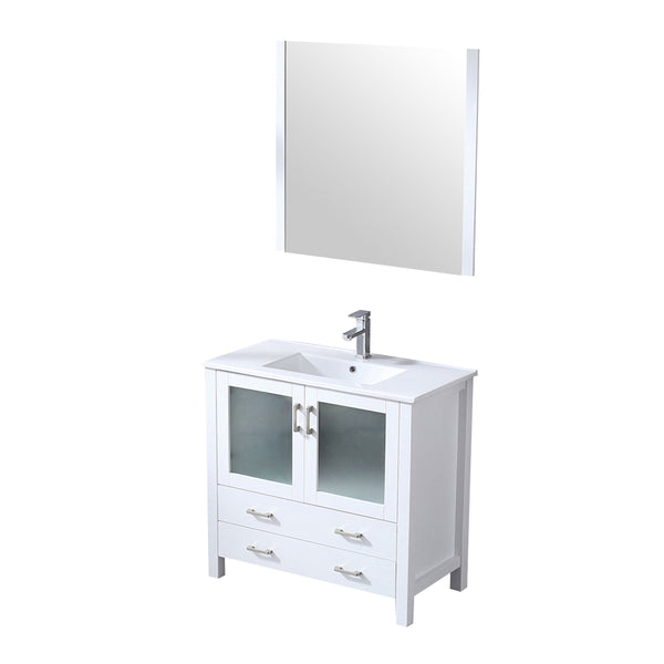 English Elm White 36 in. Bathroom Vanity with Scratch-Resistant White Ceramic Top, Chrome Faucet & 34" Mirror B2731S01288