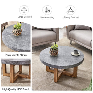 English Elm Modern Gray Texture MDF Round Coffee Table 31.4" – Retro Cross-Leg Design, Thick Top, Sturdy, Sleek Decor W1151P209822