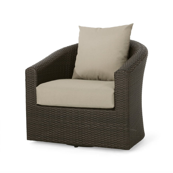 English Elm Outdoor Wicker Swivel Accent Chair with Aluminum Frame for Patio Resort Lounging N757P410822B