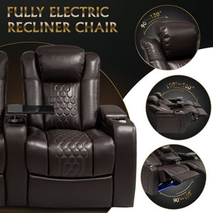 English Elm 68.9"power Recliner Set Top-grain Nappa Leather Rgb Led Home Theater Seating Coffee W3819S00100