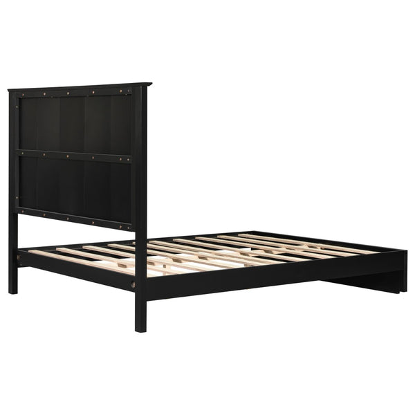 English Elm Stylish Queen Bed Frame Vertical Slat Headboard Solid Wood Contemporary Bedroom Black N770PQ369236B