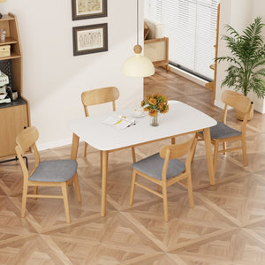 English Elm [video] 5 Piece Mid-century Rubberwood Dining Set with Cushioned Chairs for Modern Homes Dark Grey,White+Oak N759S005002E