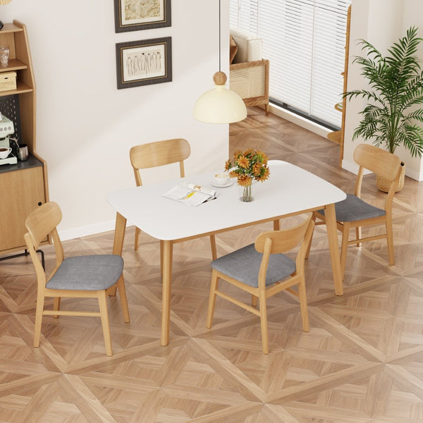 English Elm [video] 5 Piece Mid-century Rubberwood Dining Set with Cushioned Chairs for Modern Homes Dark Grey,White+Oak N759S005002E