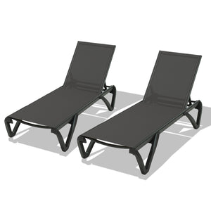 English Elm Pool Aluminum Chaise Lounge Set of 2 with Wheels, 5-Position Recline, Quick-Dry Textilene, Weather-Resistant Comfort for Patio Dark Gray W1859P396078