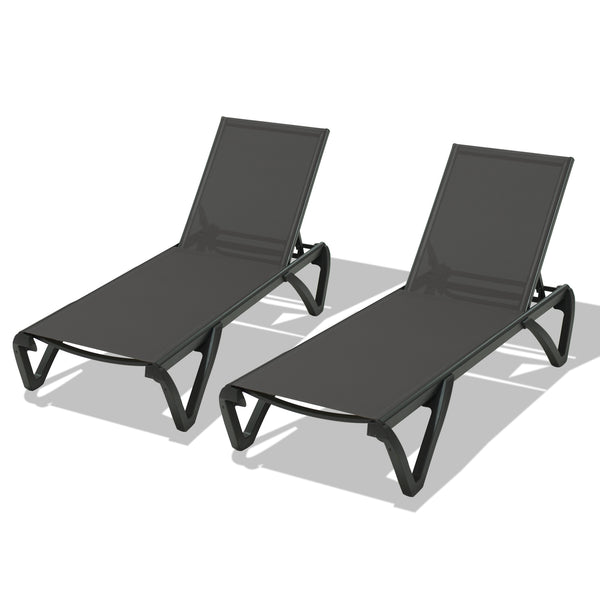 English Elm Pool Aluminum Chaise Lounge Set of 2 with Wheels, 5-Position Recline, Quick-Dry Textilene, Weather-Resistant Comfort for Patio Dark Gray W1859P396078