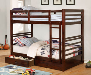 English Elm Twin Over Twin Bunk Bed With Built-In Storage, Attached Ladder & Dark Walnut Finish For Kids' Rooms B2741S00338-GIGA