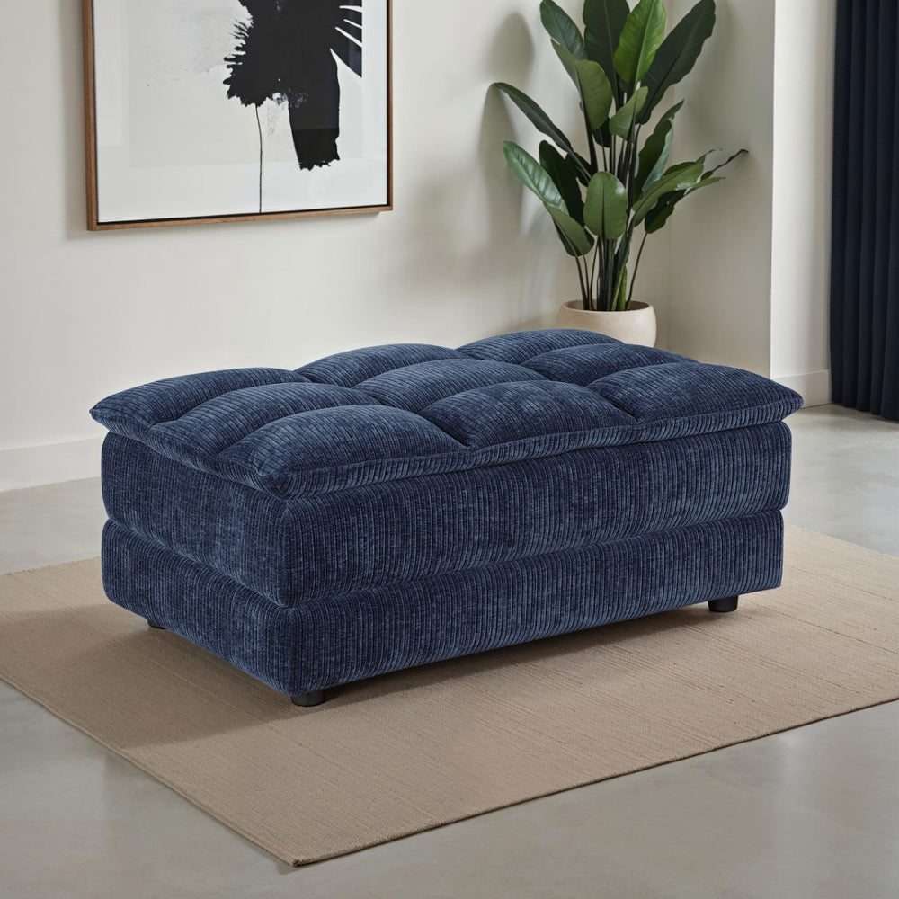 English Elm Azure Corduroy Grid Tufted Ottoman Plush Foam Retro Accent for Living Room B062P440347