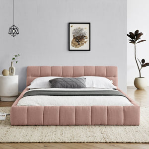 English Elm Queen Size Upholstered Platform Bed In Soft Pink Chenille - No Box Spring Needed, Stylish & Durable W487S00320-GIGA