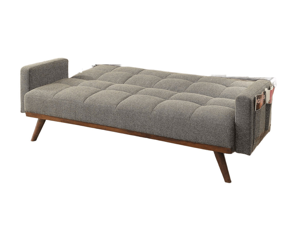 English Elm Futon Mid-Century Gray Linen Sofa Bed with Tufted Back, Angled Wood Legs & Side Pockets, Versatile B2741P298389
