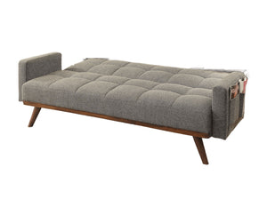 English Elm Futon Mid-Century Gray Linen Sofa Bed with Tufted Back, Angled Wood Legs & Side Pockets, Versatile B2741P298389