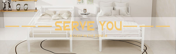 English Elm Twin Metal Bunk Bed for Kids Durable Sturdy Frame with Guardrails & Ladder, Convertible to 2 Beds White W1935P300320