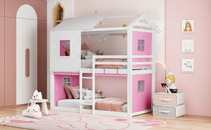 English Elm Twin Treehouse Bunk Bed Solid Pine Playhouse Frame with Cozy Canvas Tent Hideaway LT000379AAH-1