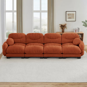 English Elm Pleated Chenille Modular Sofa with Ergonomic Foam Cushions and Sculptural Curved Armrests Orange W5656S00070